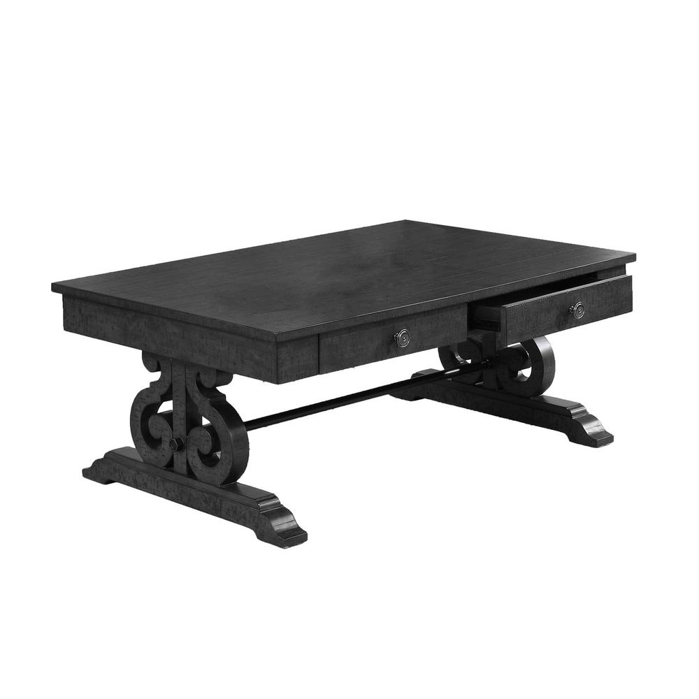 Solid Wood Coffee Table and Two End Tables in Dark Gray. Picture 2
