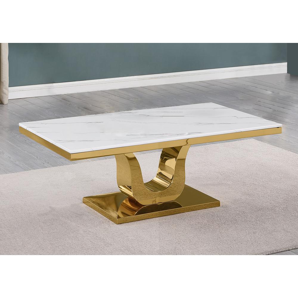 4pc white marble coffee set with a gold base (Coffee + 2 End + Console table). Picture 4