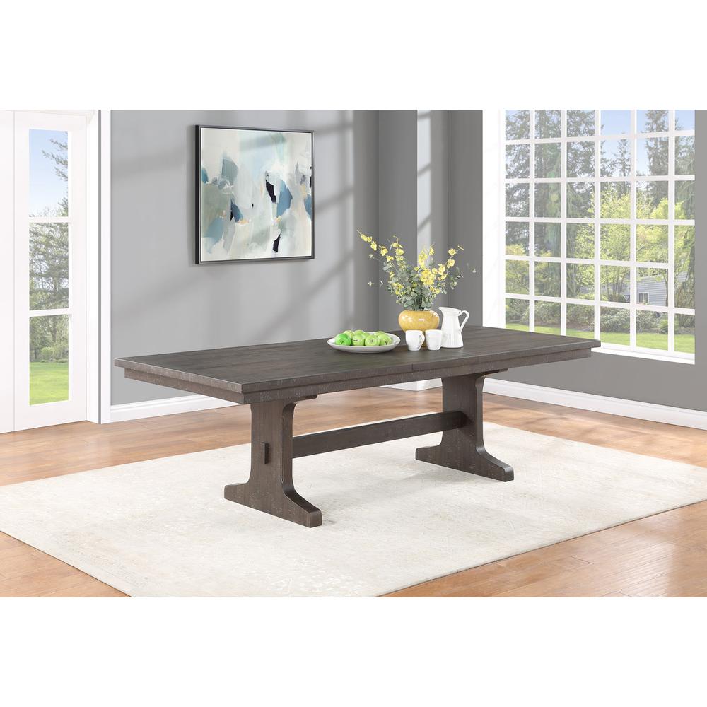 7pc dining set with MDF wood, leaf extention, 5 side chairs, one matching bench. Picture 2