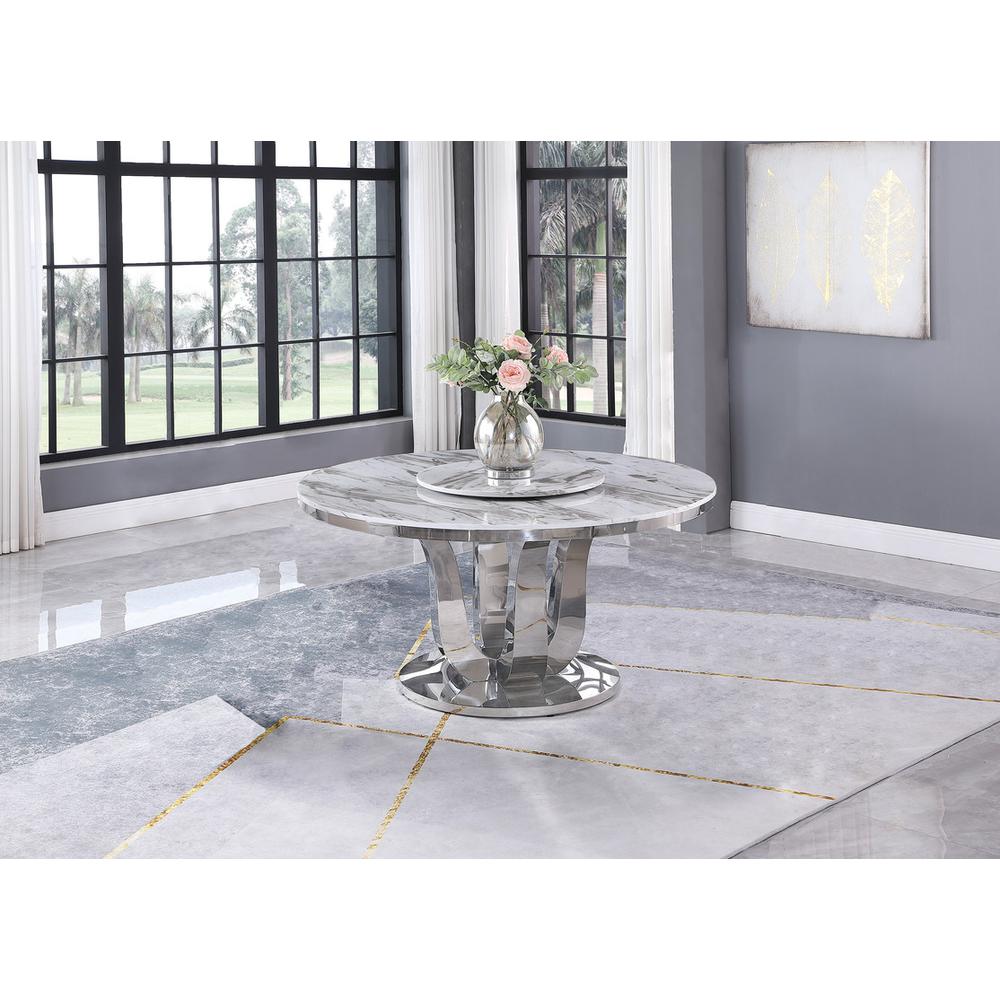 6pc dining set- Round  table with lazy susan, and 4 upholstered dining chairs. Picture 3