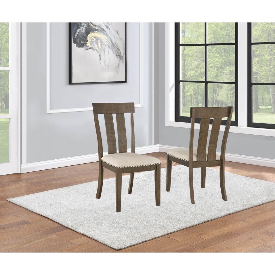 7 piece dining table set in brown oak color with 6 side chairs. Picture 2