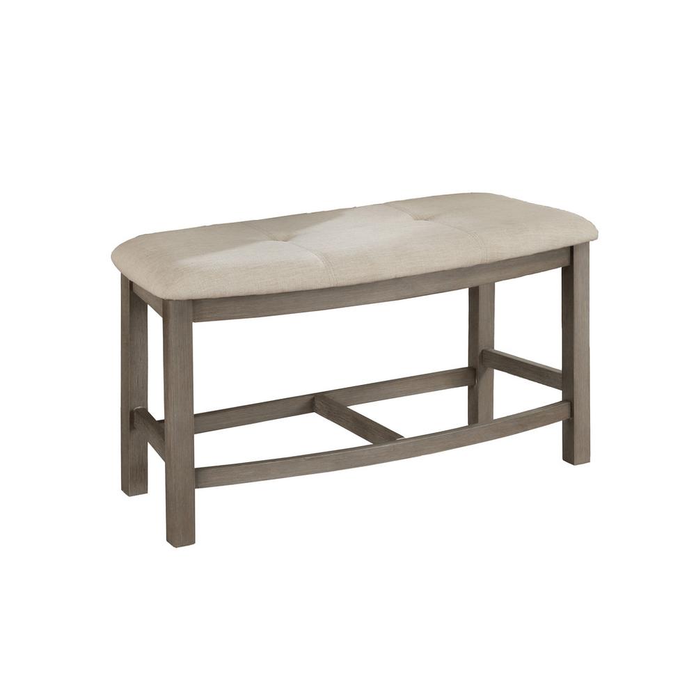 Beige linen fabric counter height dining bench. Picture 4
