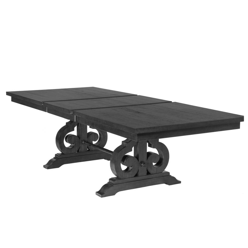 7 Piece Dining set with Dark Gray Solid wood Table, and Beige Linen Fabric Side Chairs. Picture 3