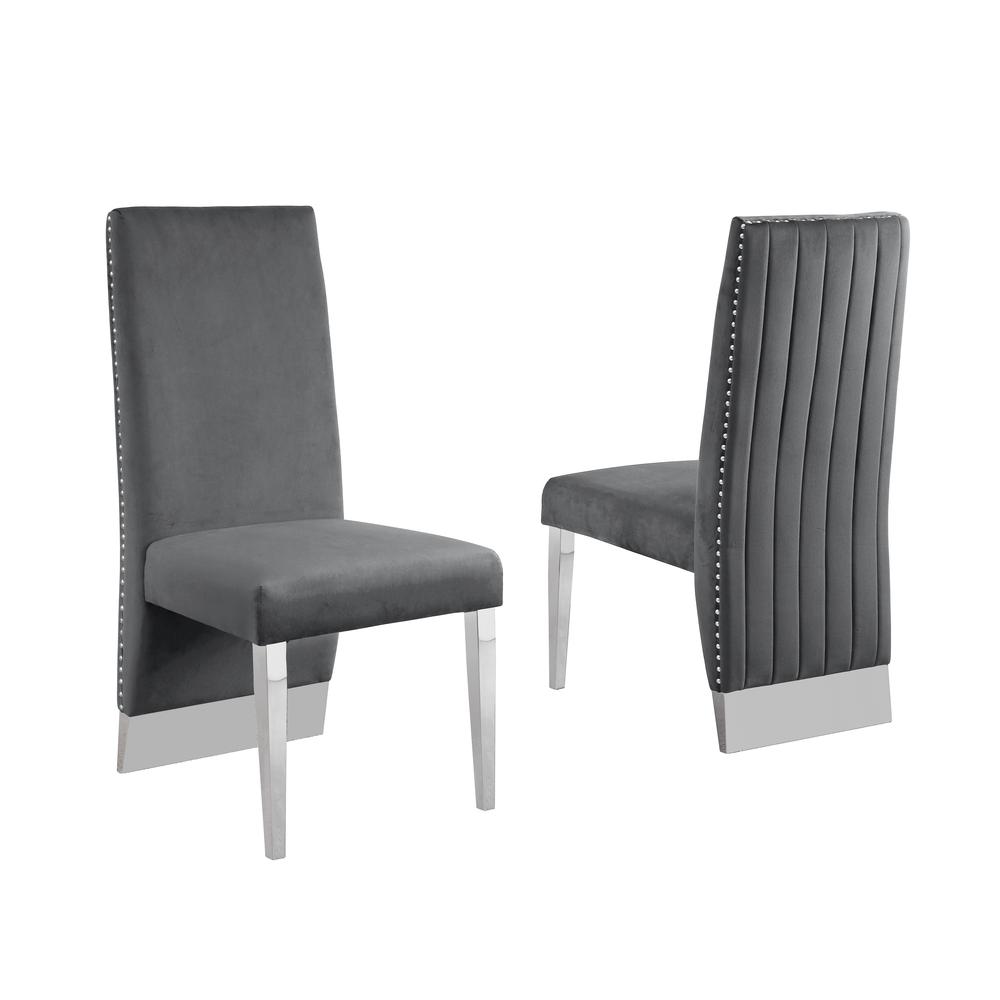 White Marble 7pc Set Pleated Chairs in Dark Grey Velvet. Picture 2