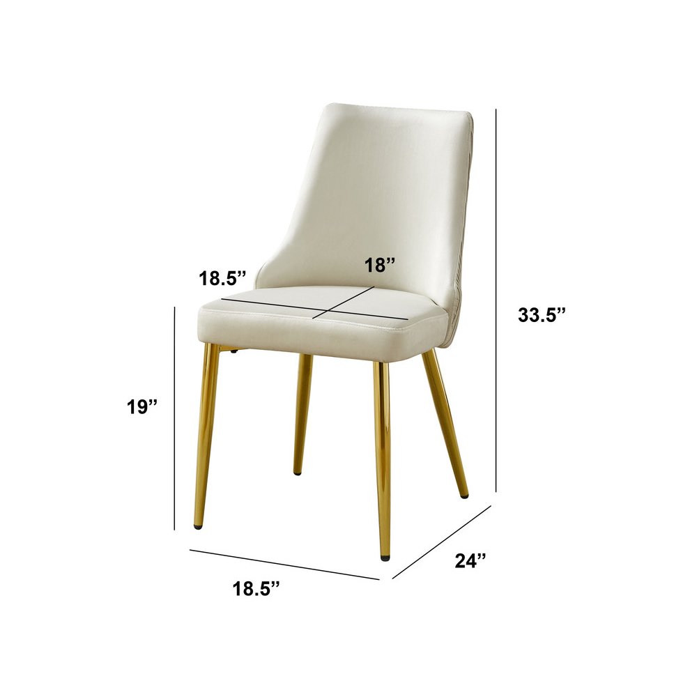Set Of 2 Velvet Side Chairs In Cream And Pleated Back. Picture 2