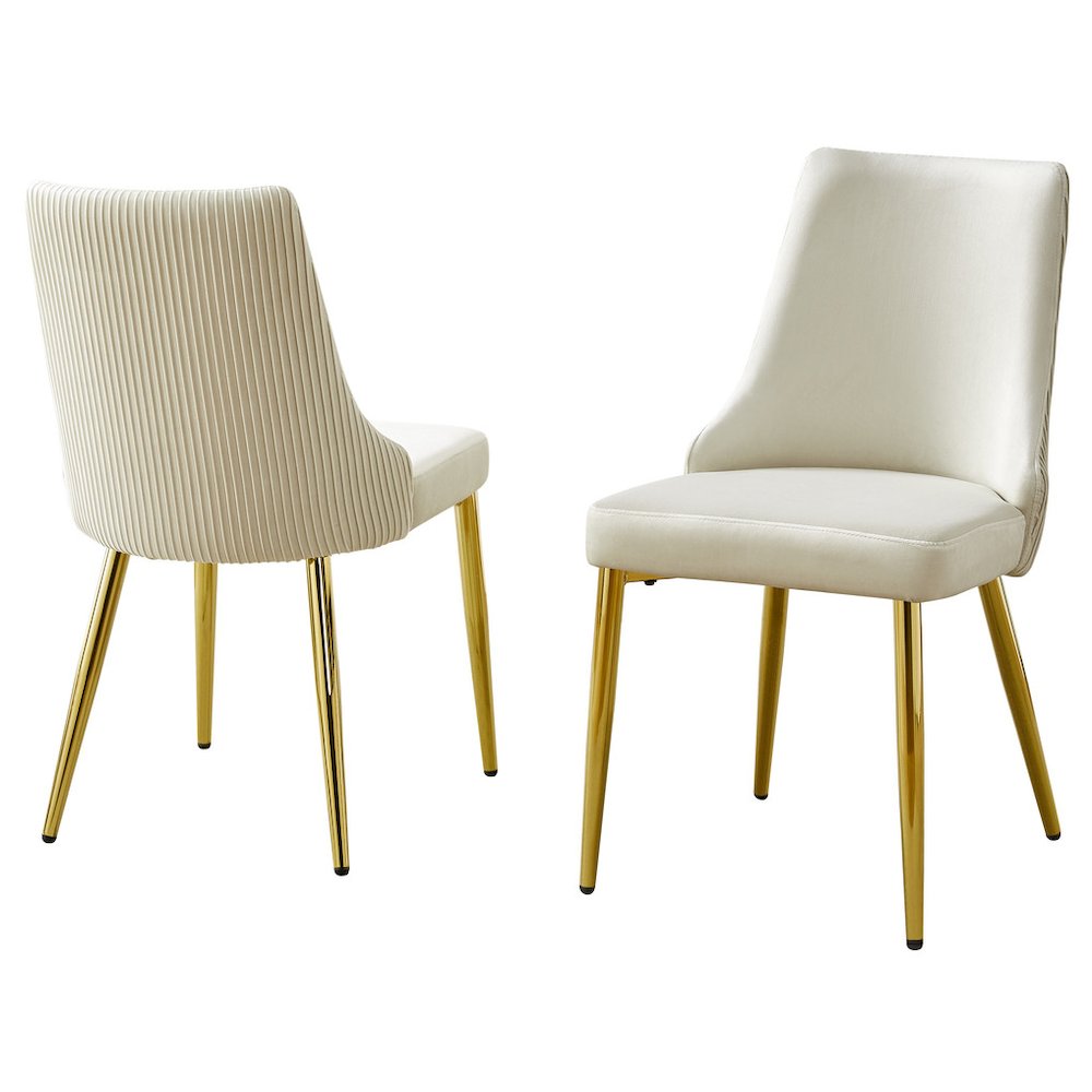 Set Of 2 Velvet Side Chairs In Cream And Pleated Back. Picture 1