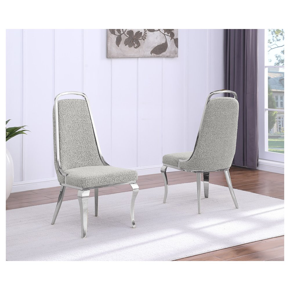 Rich Gray Boucle Side Chairs With Silver Base (Set Of 2). Picture 2