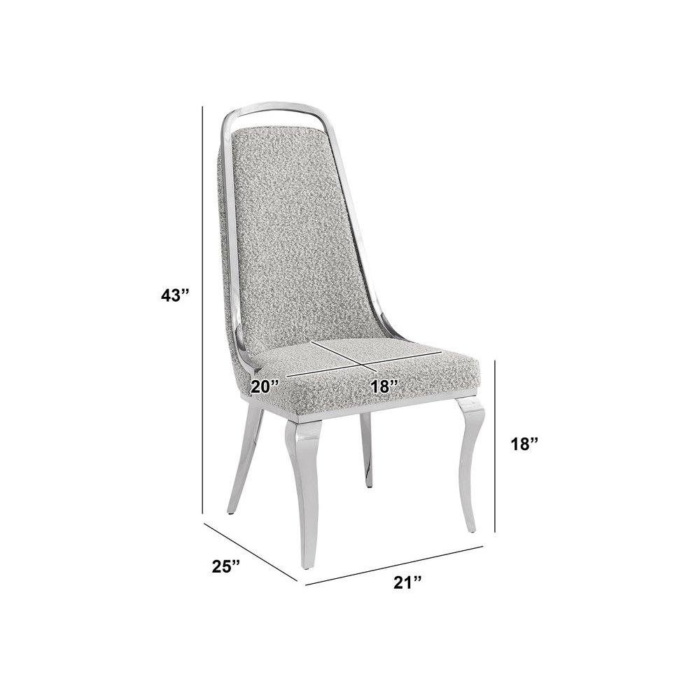 Rich Gray Boucle Side Chairs With Silver Base (Set Of 2). Picture 3
