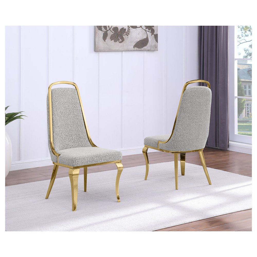 Rich Gray Boucle Side Chairs With Gold Base (Set Of 2). Picture 2