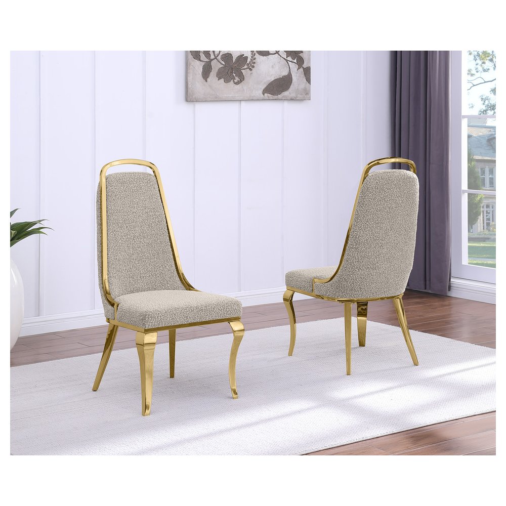Gray Boucle Side Chairs With Gold Base (Set Of 2). Picture 2