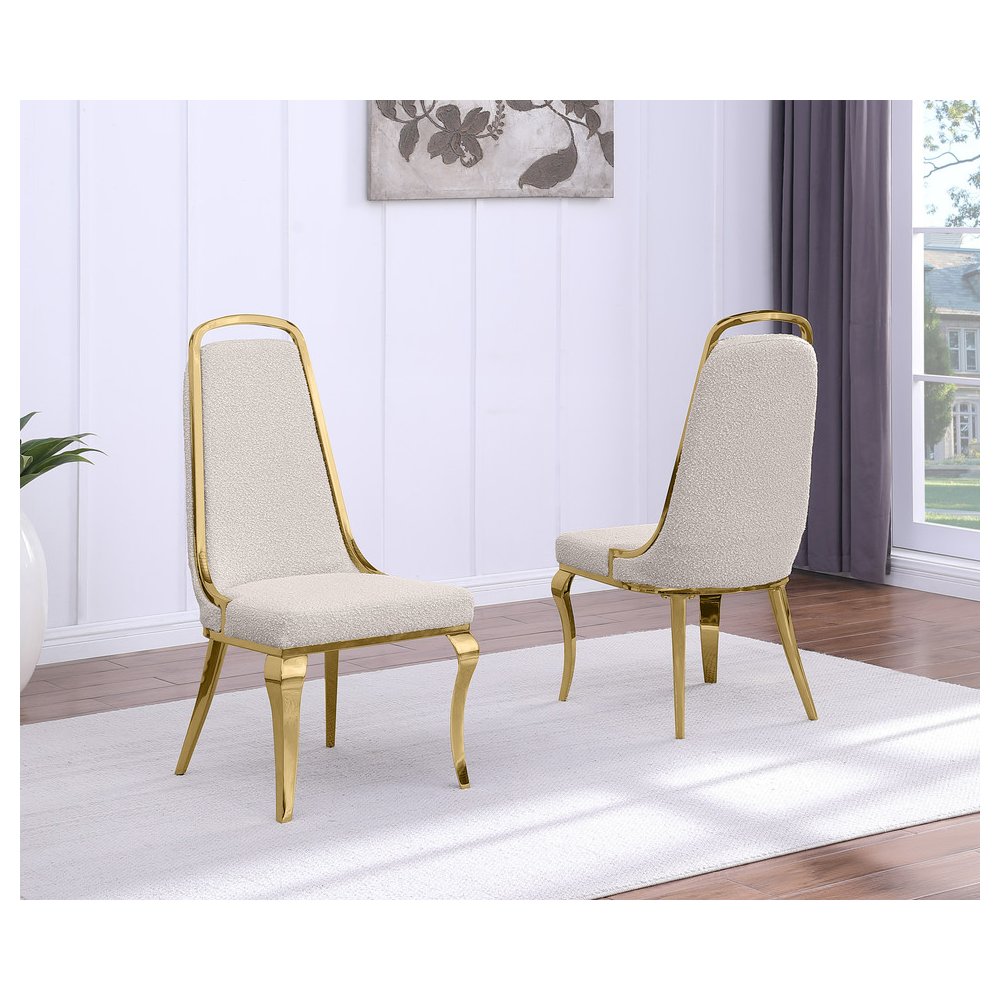 Cream Boucle Side Chairs With Gold Base (Set Of 2). Picture 2