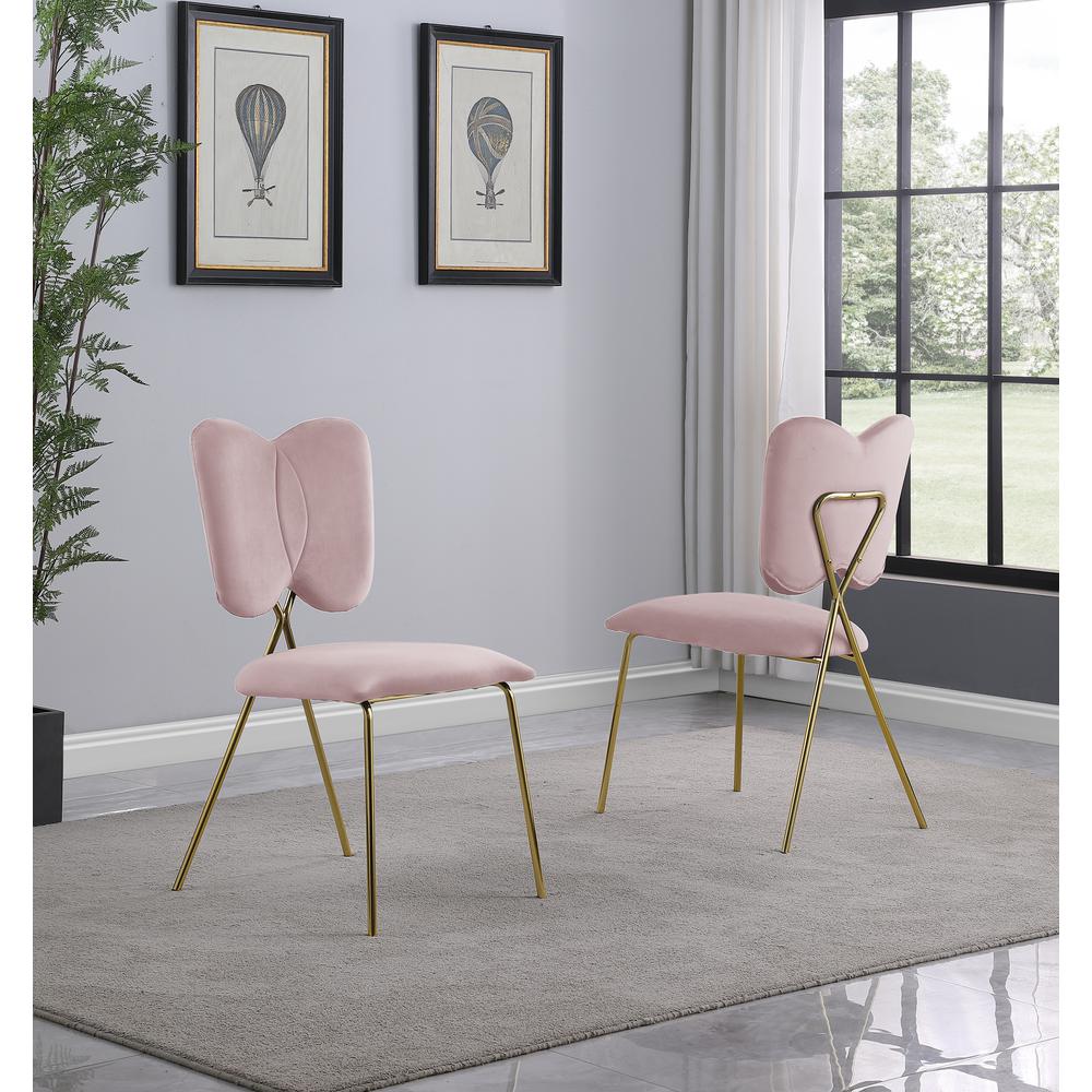 Set of 4, Pink Velvet Guest Side Chair with Wingback, Chrome Gold. Picture 2