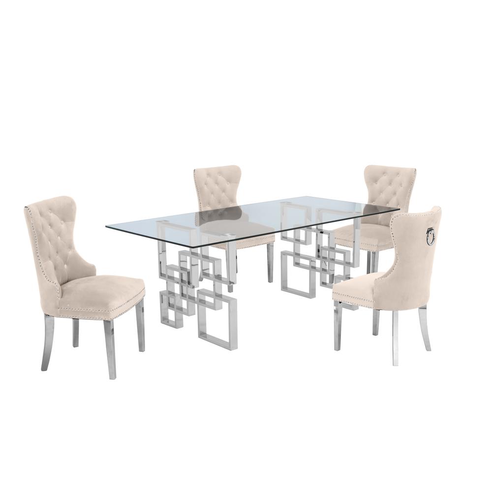 Stainless Steel 5 Piece Dining Set, Beige Velvet 561. Picture 3