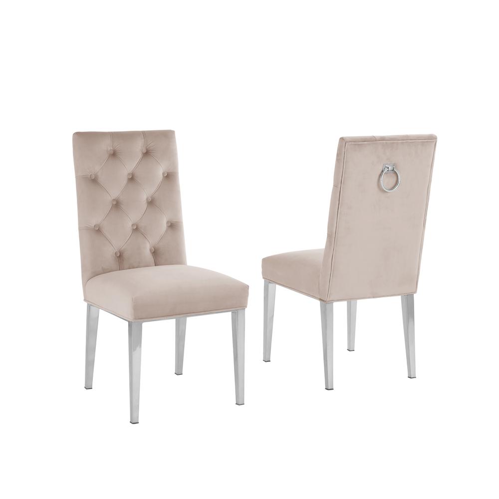 White Marble 9pc Set Tufted Ring Chairs in Beige Velvet. Picture 2