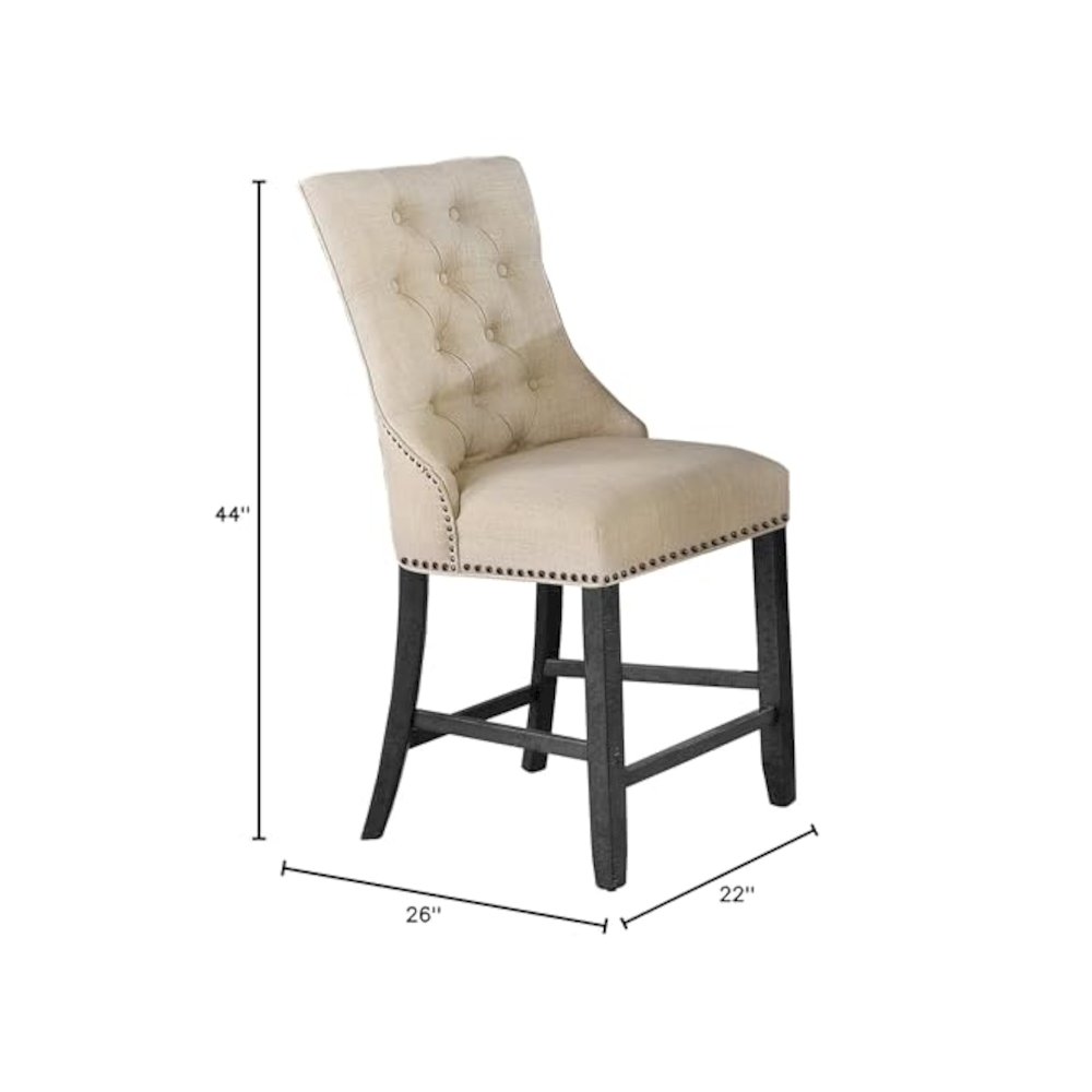 Counter height side chair in beige linen. Picture 2
