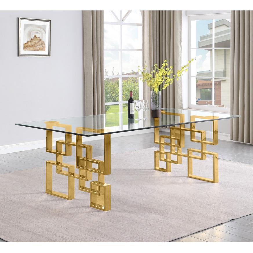 7-piece glam dining set with 6 cream  chairs and a 95" long glass  table. Picture 3