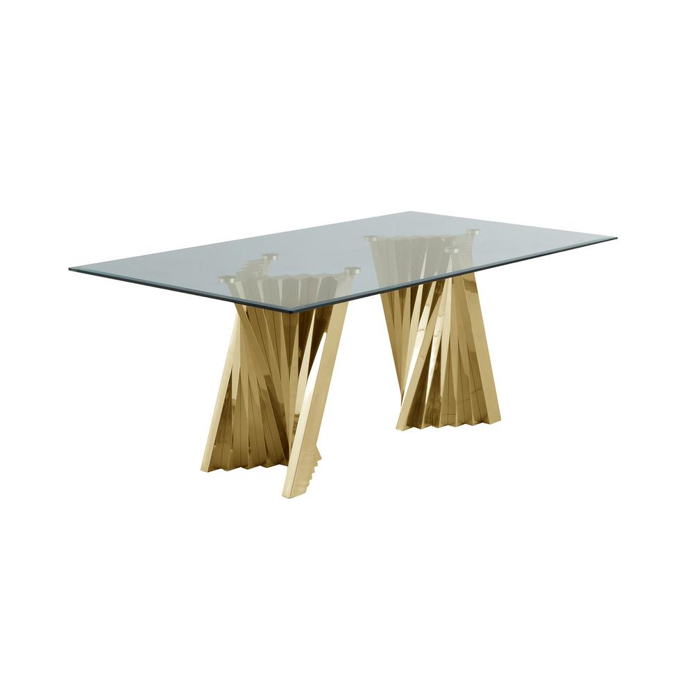 Classic 7pc Dining Set w/Pleated Side Chair, Glass Table w/ Gold Spiral Base, Beige. Picture 2