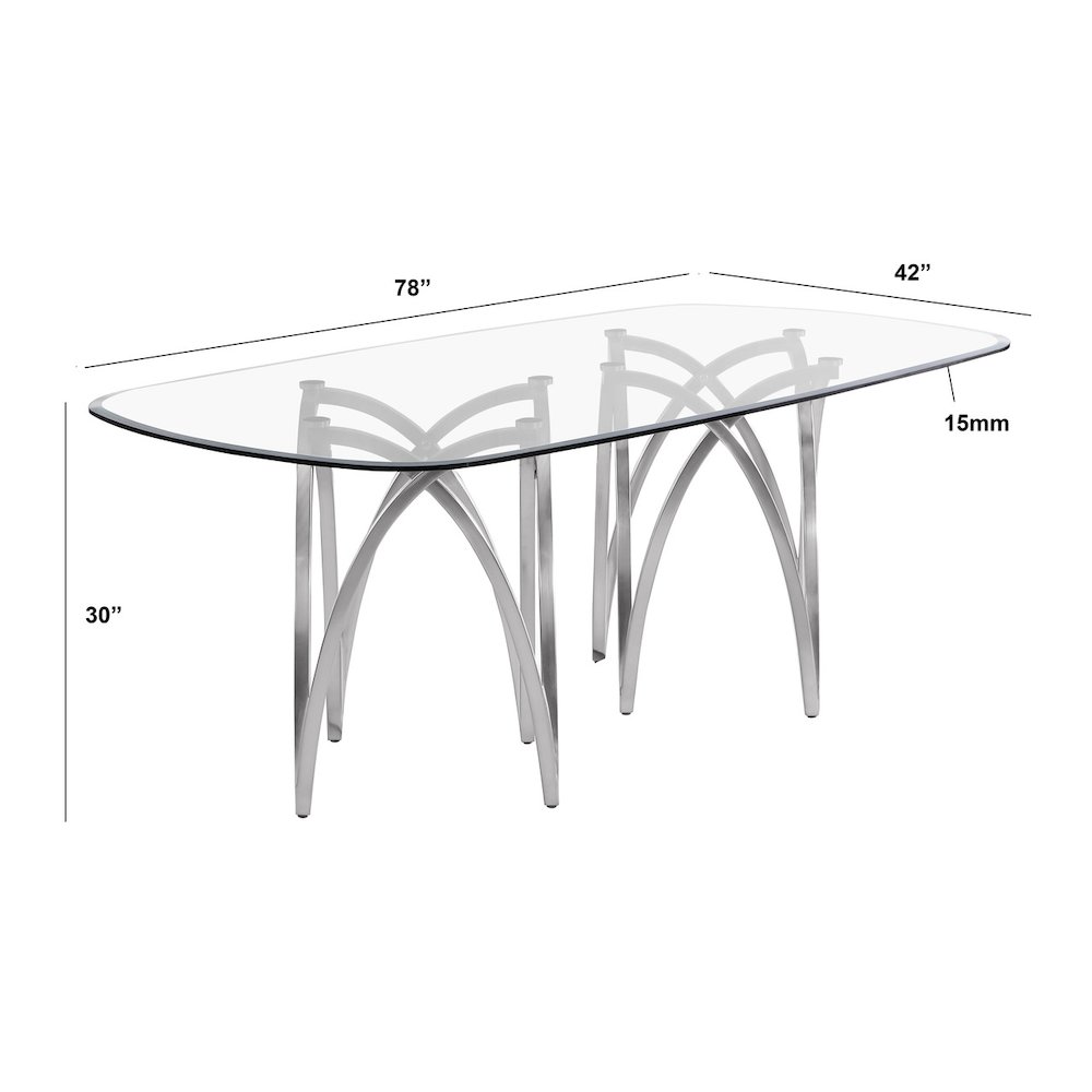 7Pc Tempered Glass Dining Table Set With 6 Cream With Matte Silver Side Chairs. Picture 3