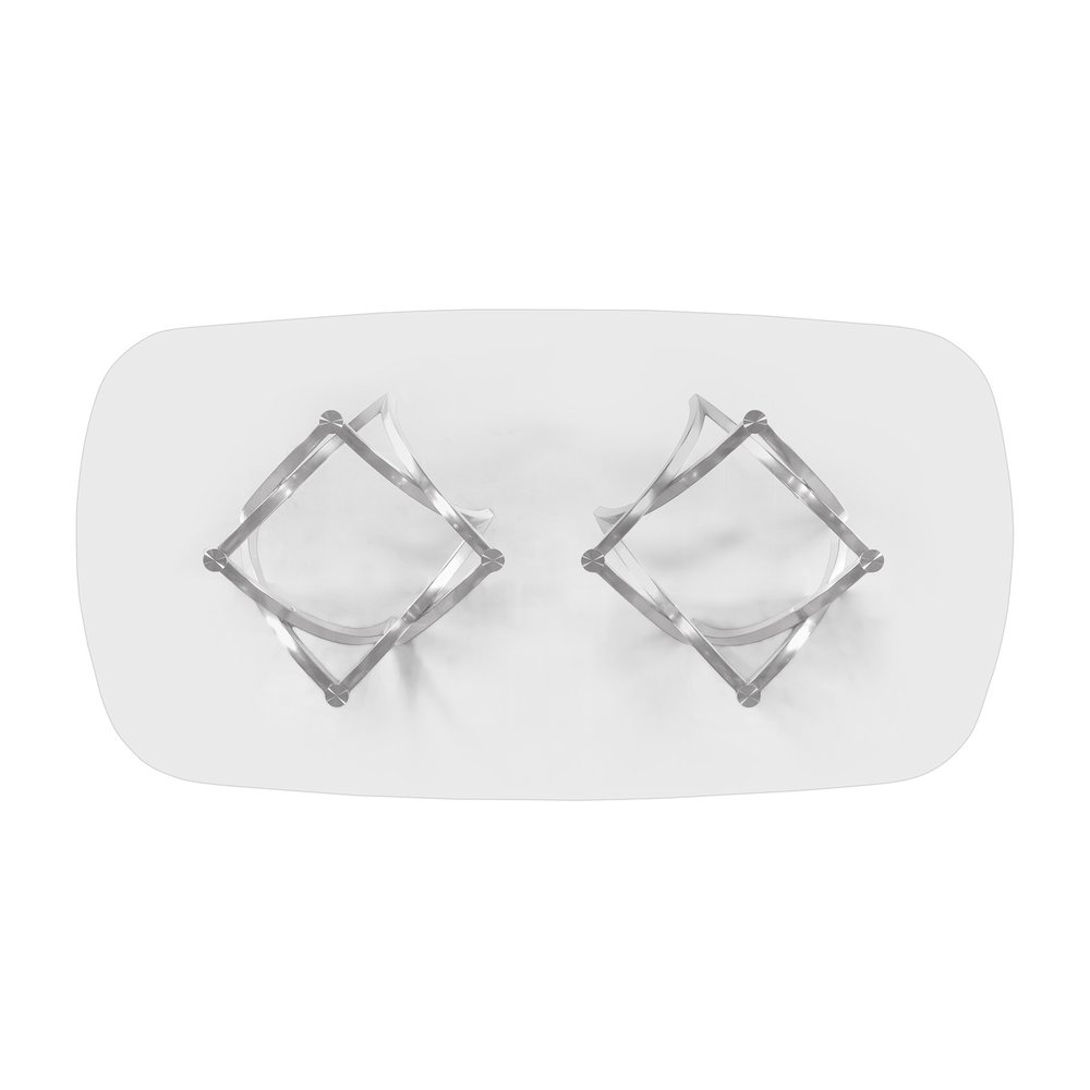 7Pc Tempered Glass Dining Table Set With 6 Cream With Matte Silver Side Chairs. Picture 4