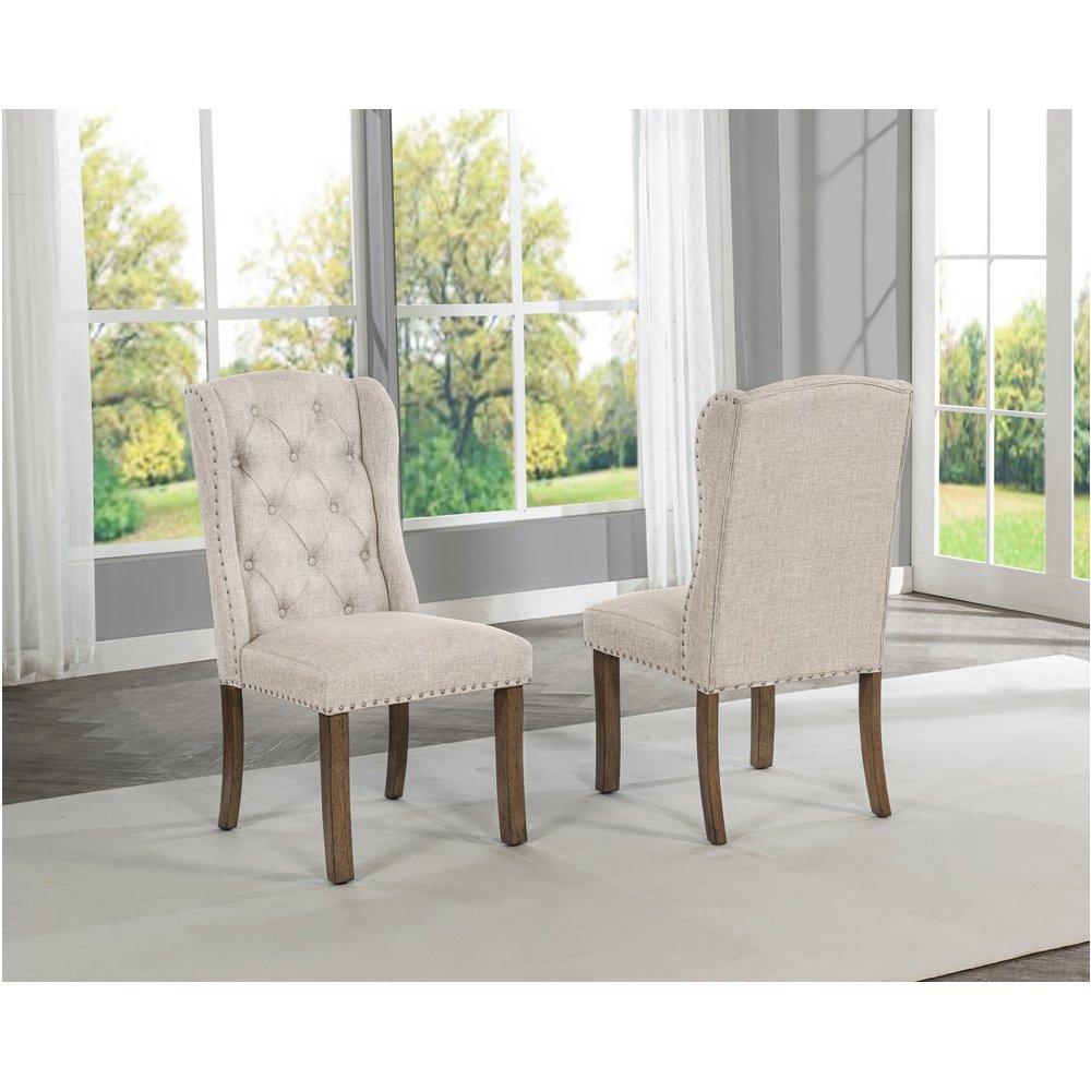 Beige Dining Chair With Linen Fabric (Set Of 2). Picture 3