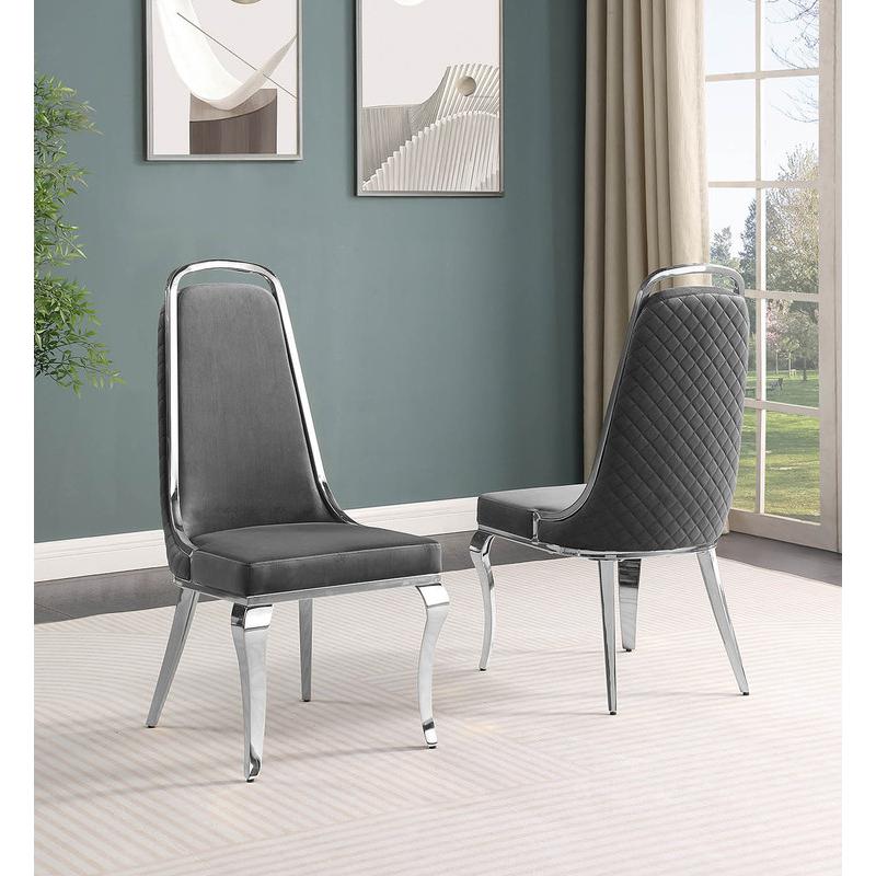 5pc Small(68") marble top dining set with silver base and 4 Dark grey chairs. Picture 4