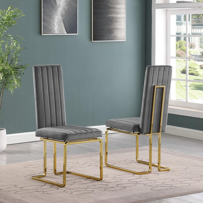 7-piece glam dining set with 6 dark grey chairs and one 79" glass  table. Picture 3