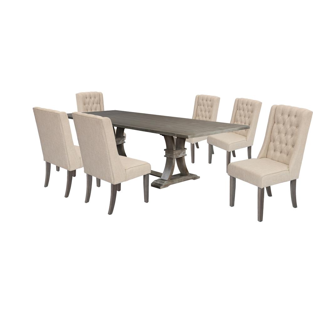 7 Piece Dining Set Extendable w/two 16"Side Leaves Extension & 6 Chairs in Beige Linen. Picture 1