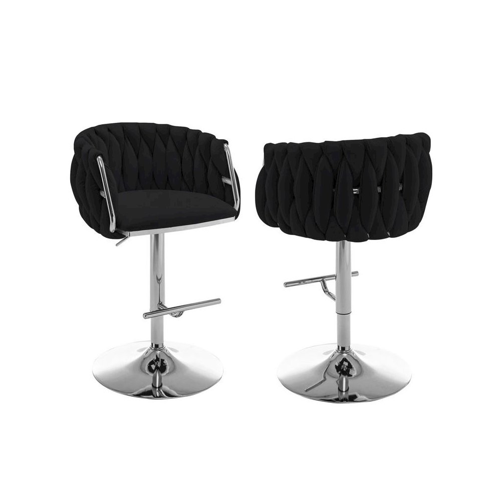 Velvet Upholstered barstool in Black fabric with a gold color base (SET OF 2). Picture 1
