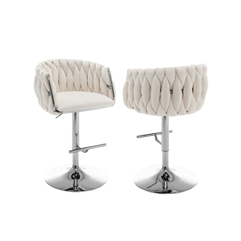 Velvet Upholstered barstool in Cream Velvet with a gold color base (SET OF 2). Picture 1