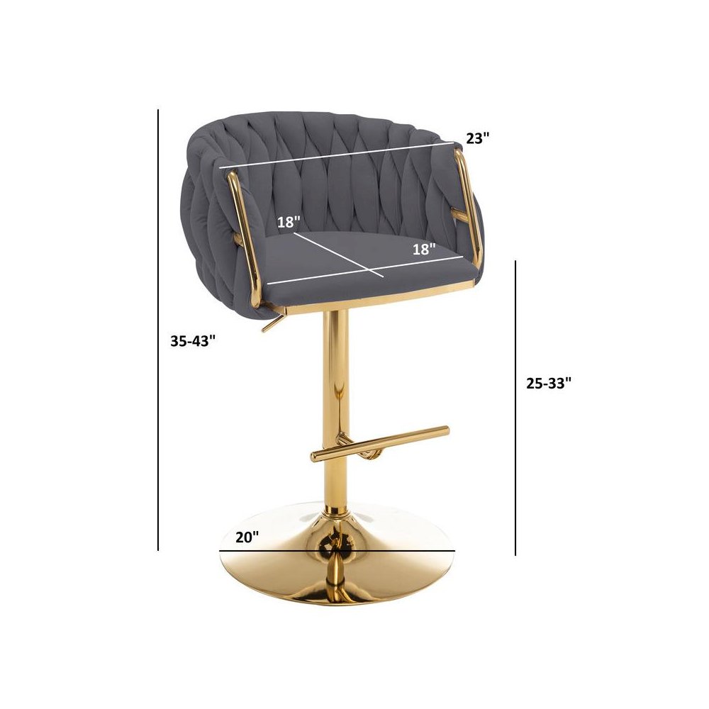 Velvet Upholstered barstool in Black fabric with a gold color base (SET OF 2). Picture 2