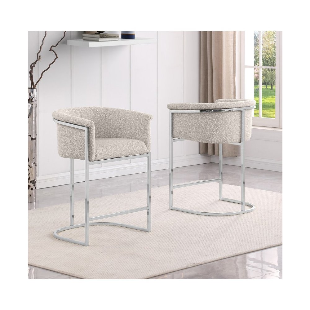 Best Quality teddy Boucle in cream counter height chair - Set of 2. Picture 4