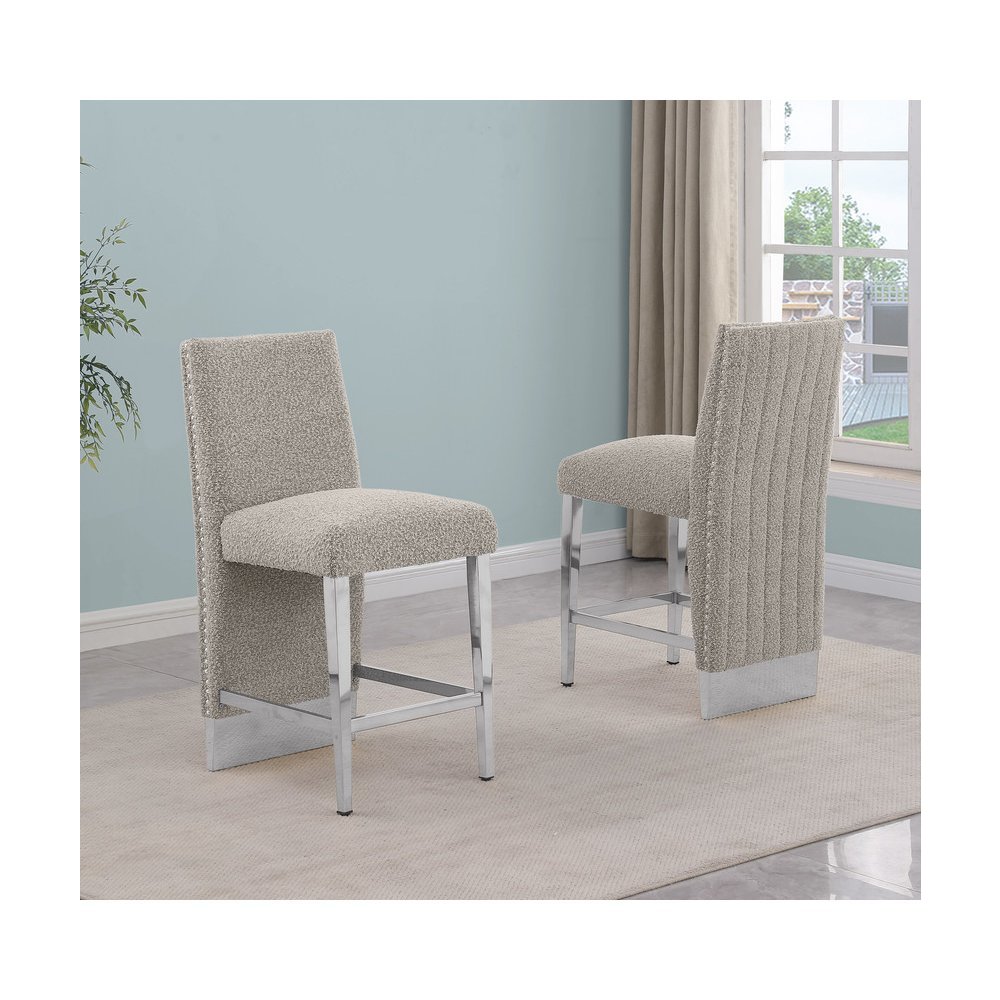 Luxe Gray boucle counter height chairs - Set of 2. Picture 4