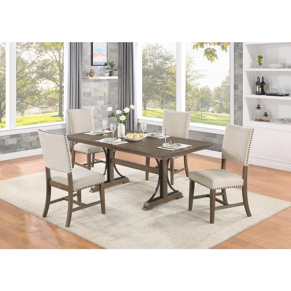 Upholstered dining chiar in brown oak and beige linen (SET OF 2). Picture 3