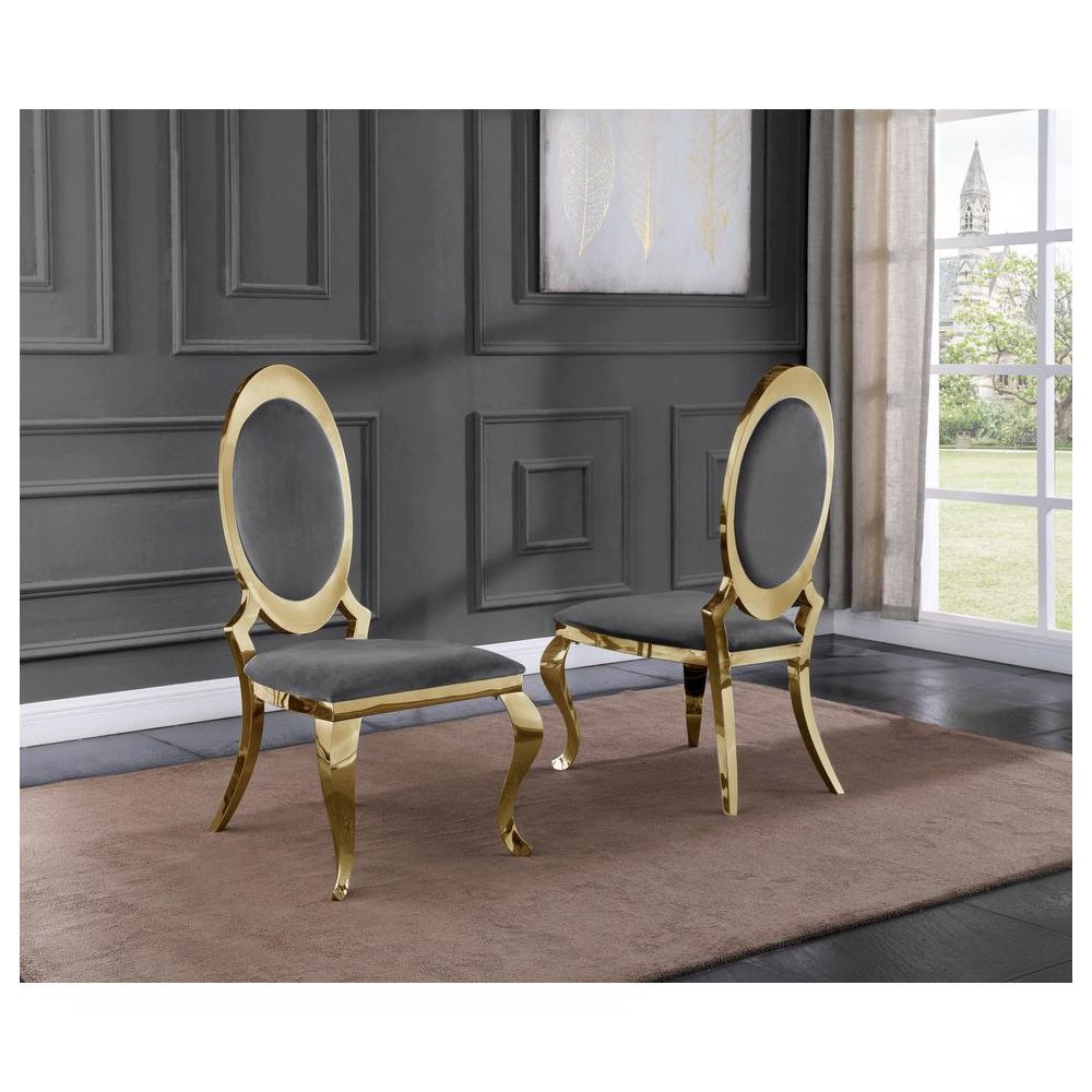 Velvet Uph. Dining Chair, Gold Stainless Steel Frame (Set of 2) - Dark Grey. Picture 2