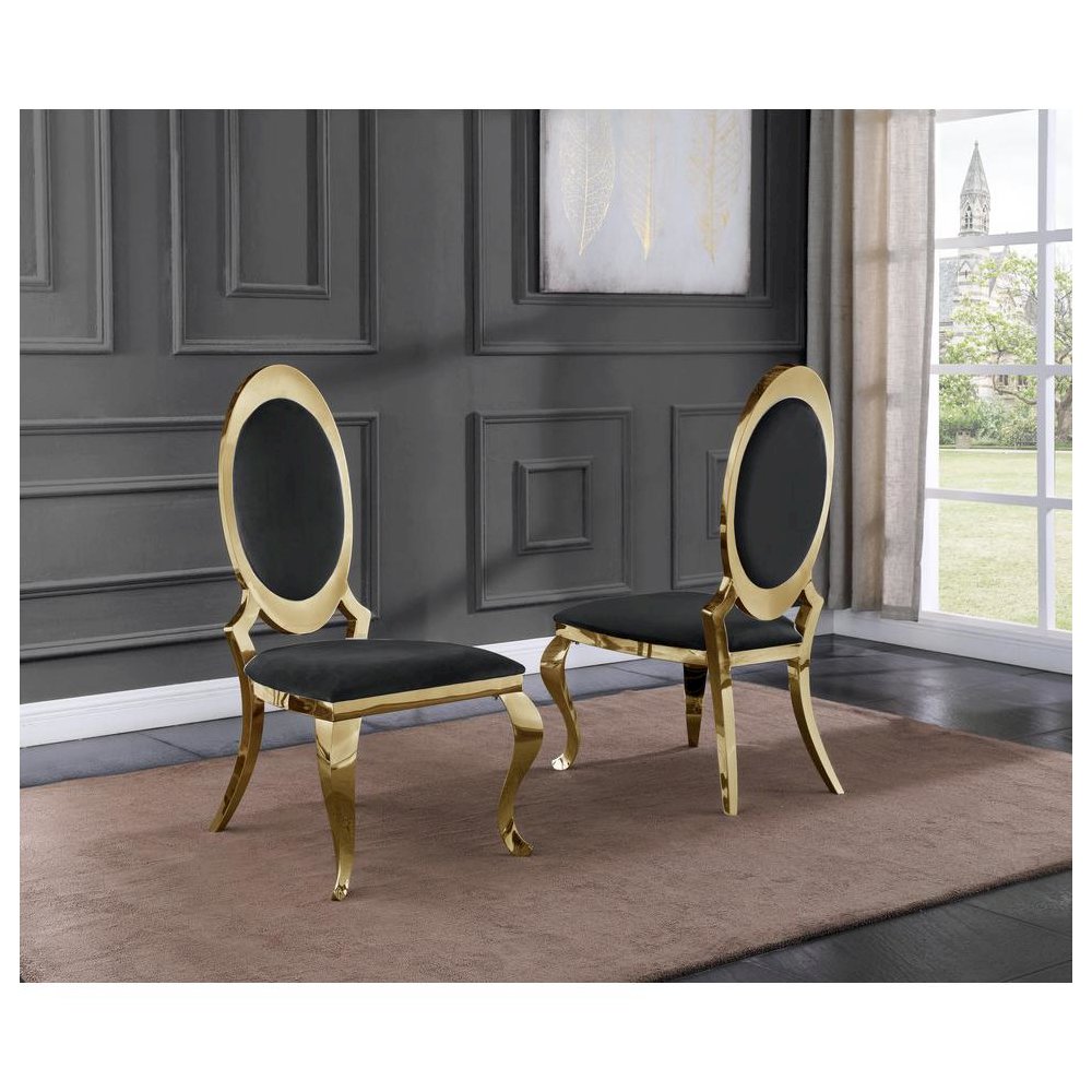 Velvet Uph. Dining Chair, Gold Stainless Steel Frame (Set of 2) - Black. Picture 2