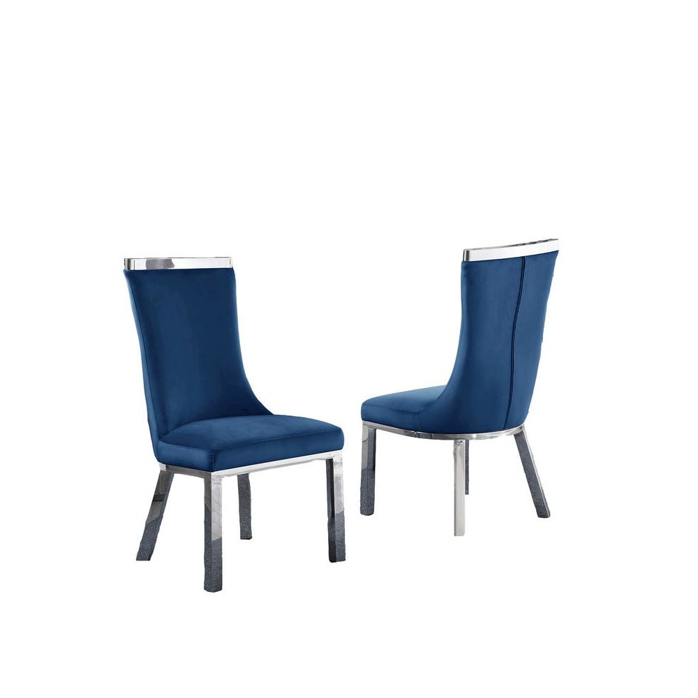 Upholstered dining chiars set of 2 in Navy blue velvet fabric with stainless steel base. Picture 3