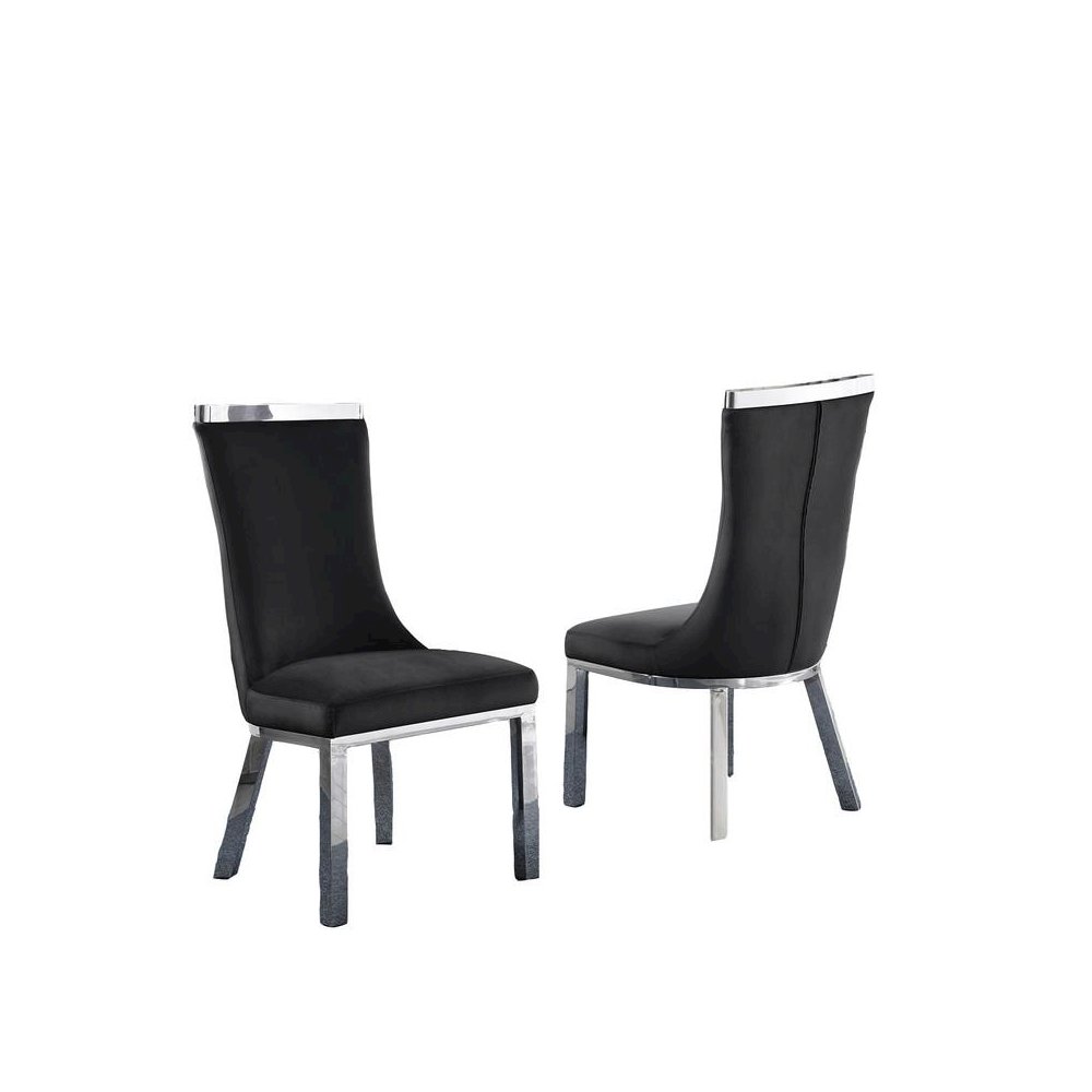 Upholstered dining chiars set of 2 in Black velvet fabric with stainless steel base. Picture 3