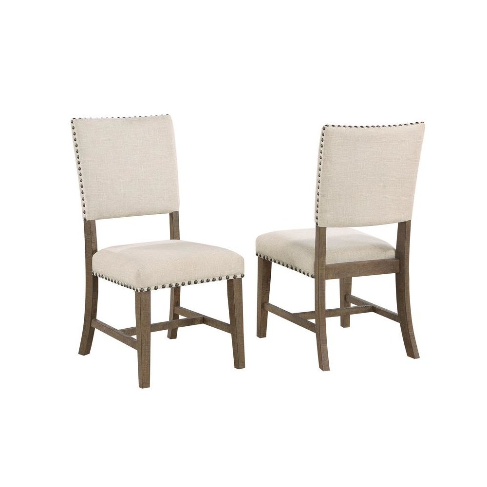 Upholstered dining chiar in brown oak and beige linen (SET OF 2). Picture 1