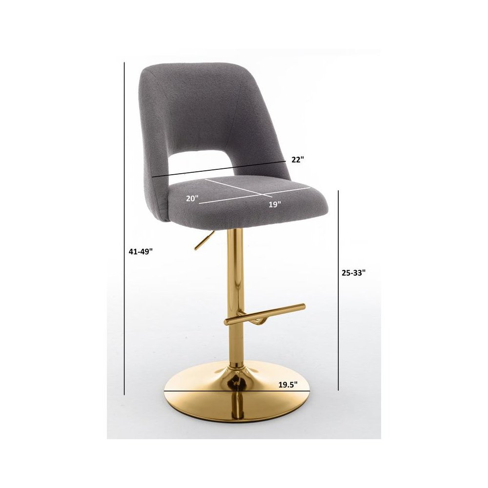 Boucle fabric upholstered barstool with a beige seat and gold base (SET OF 2). Picture 2