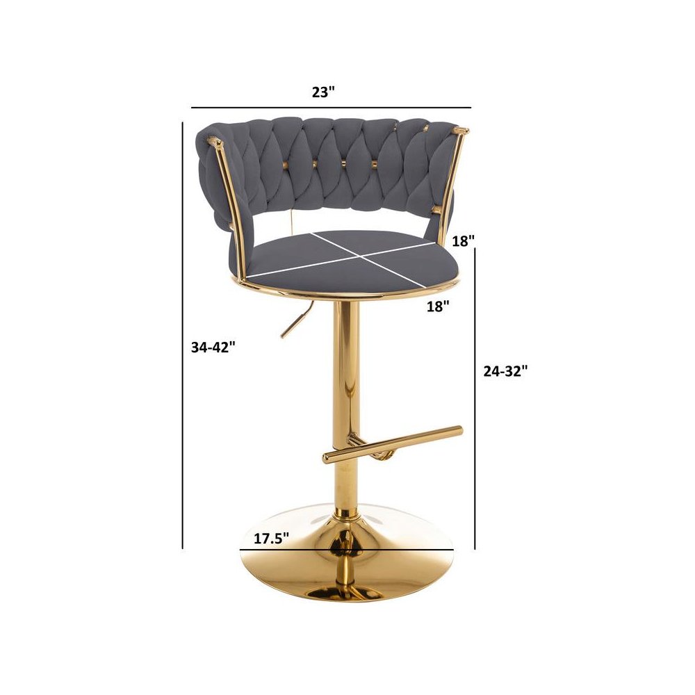 Emerald green adjustable barstool with gold color base (SET OF 2). Picture 2