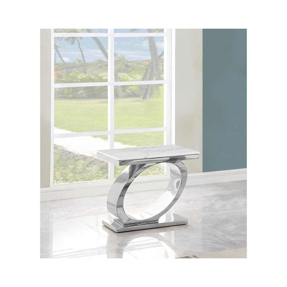 2pc White marble coffee table set with silver base (1 Coffee+ 1 End table). Picture 4