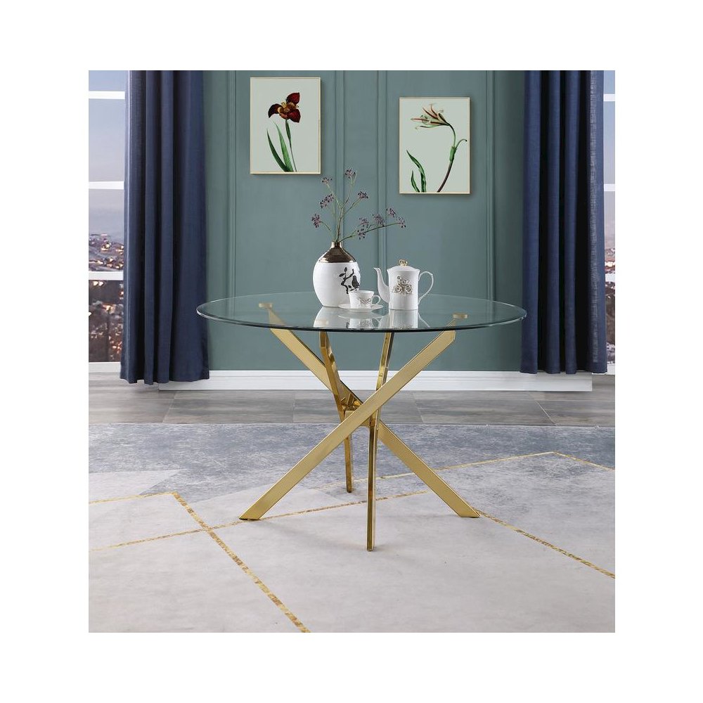 45" Round Glass dining table with Gold Chrome Base. Picture 2