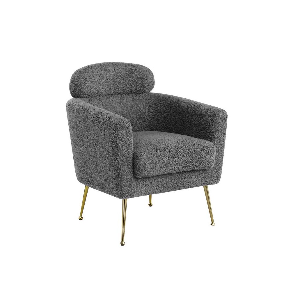 Accent chair with grey vegan (faux) fur and gold chrome legs. Picture 1