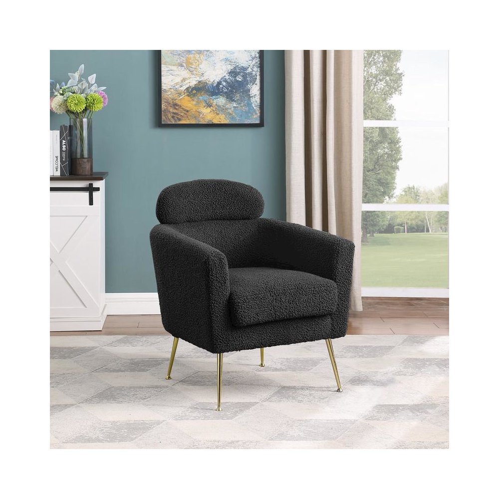 Accent chair with black vegan (faux) fur and gold chrome legs. Picture 3