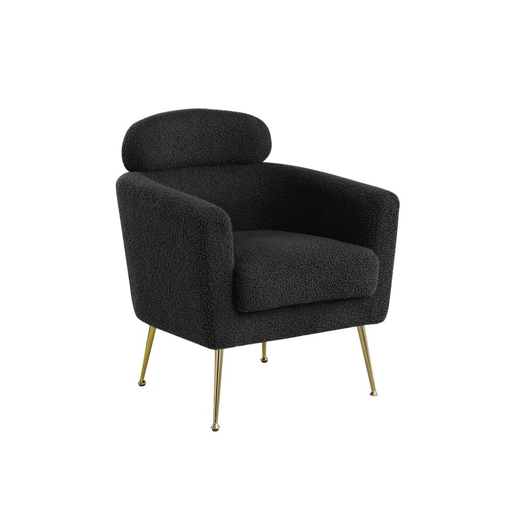 Accent chair with black vegan (faux) fur and gold chrome legs. Picture 1