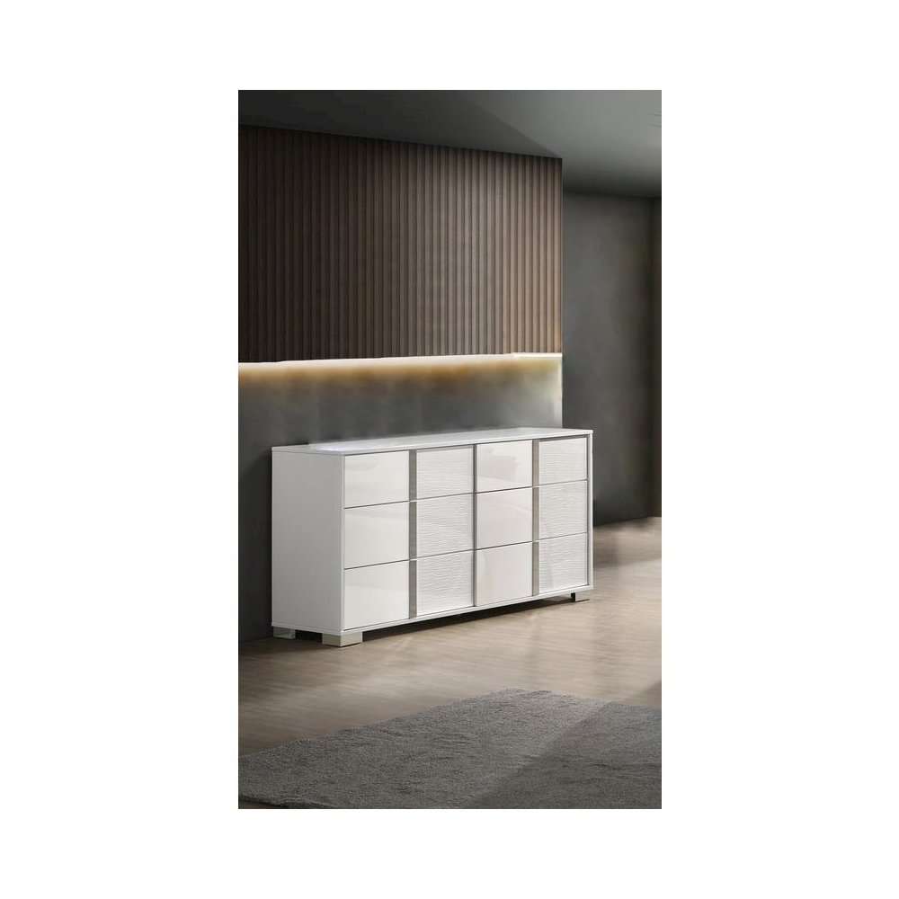 White dresser with 6 drawers and metal trim. Picture 2