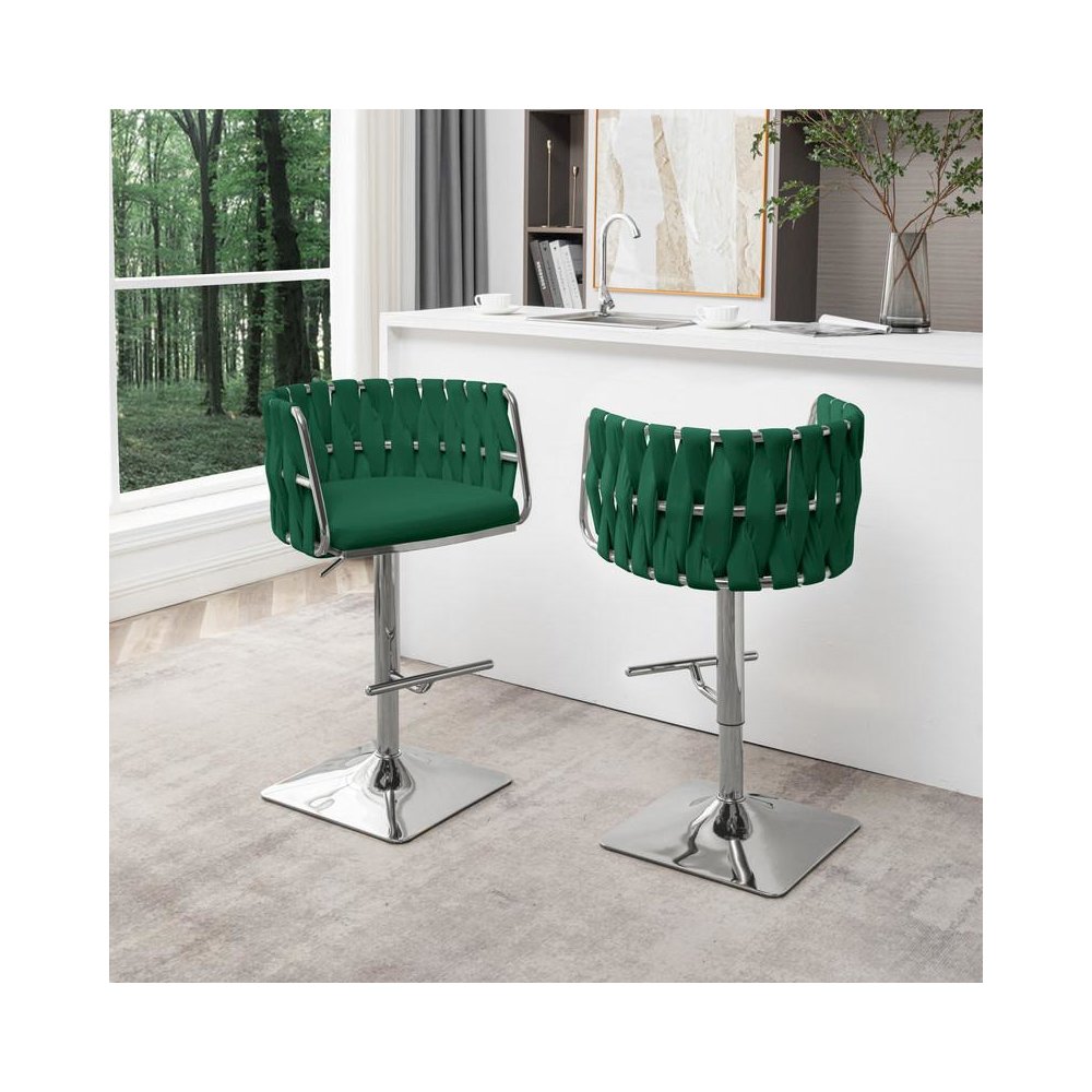 Velvet Upholstered barstool in Emerald green and silver color base (SET OF 2). Picture 3