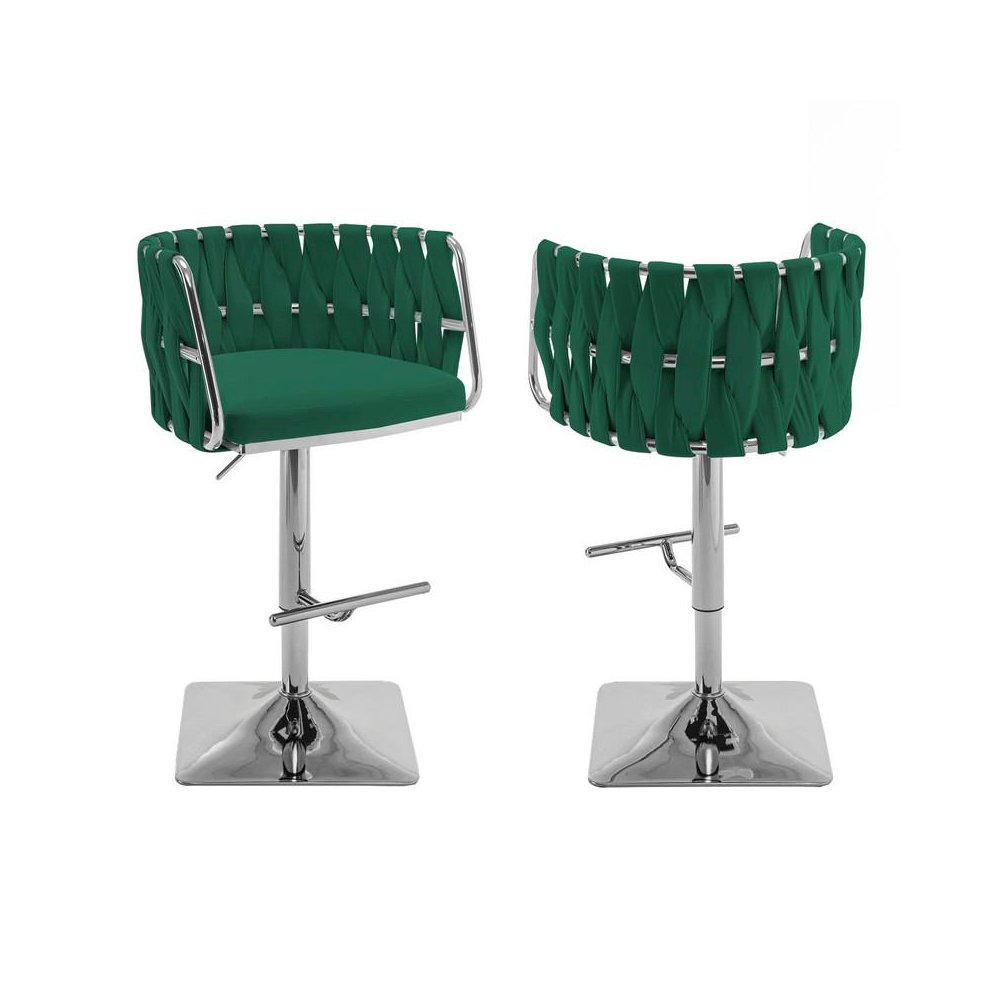 Velvet Upholstered barstool in Emerald green and silver color base (SET OF 2). Picture 1