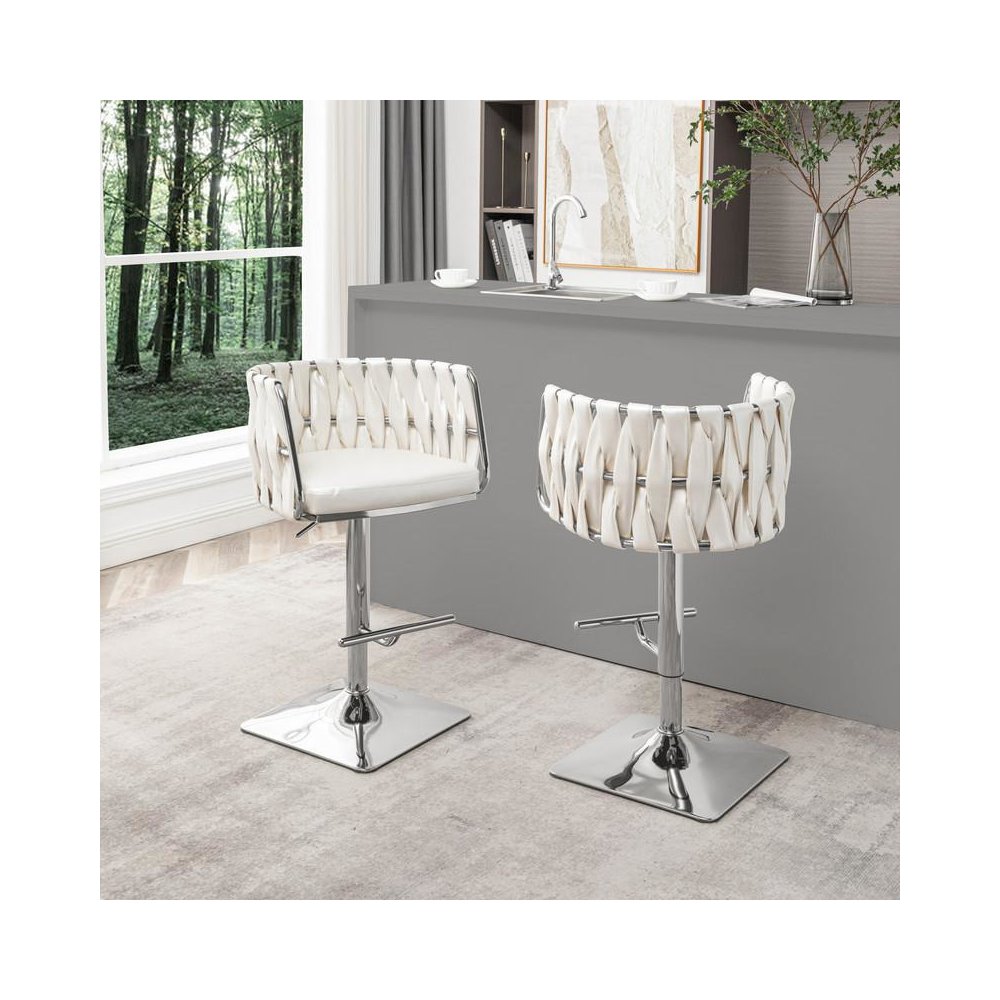 Barstool in White faux leather and silver color base (SET OF 2). Picture 3