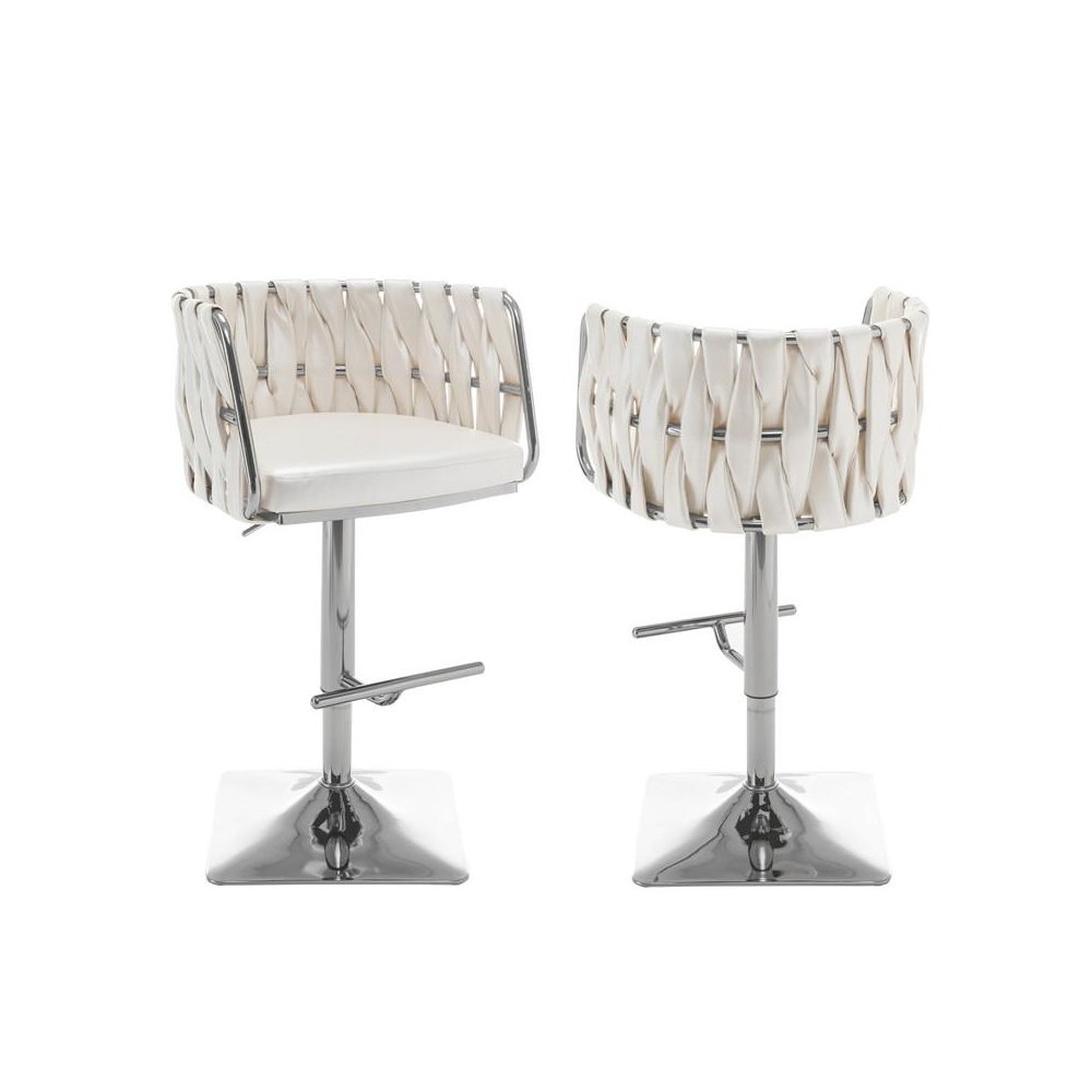 Barstool in White faux leather and silver color base (SET OF 2). Picture 1